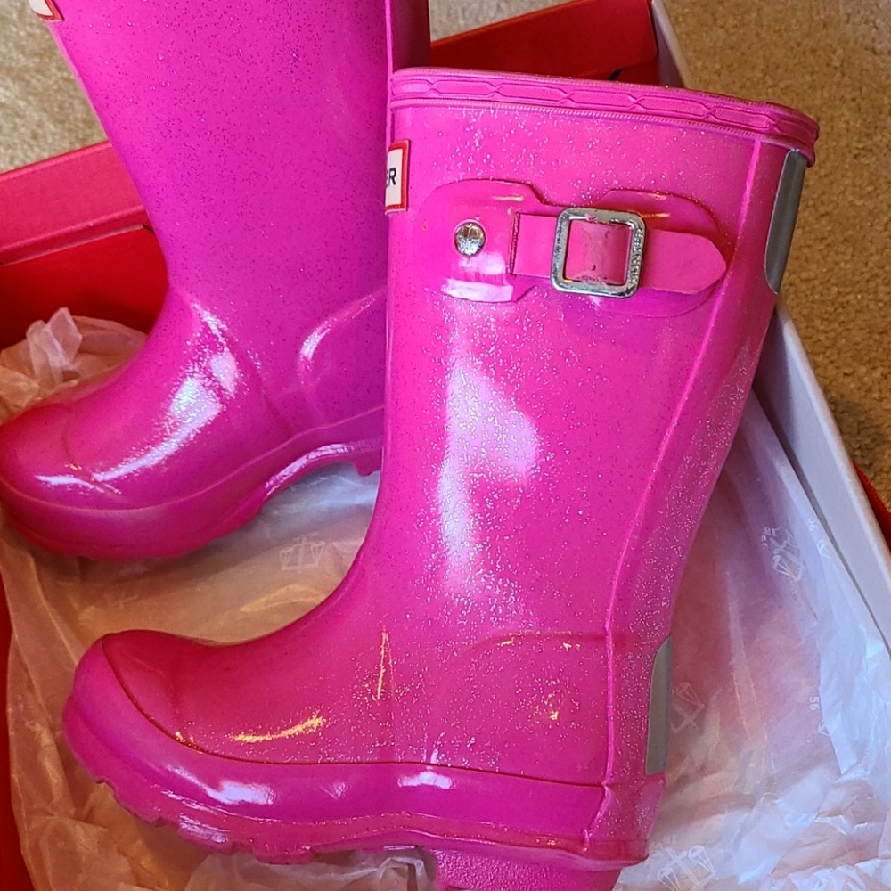 Hunter girl pink glitter boots sz us 8B